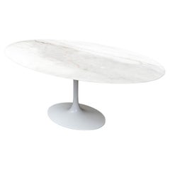 Vintage Saarinen Style Oval Tulip Marble Top Dining Table