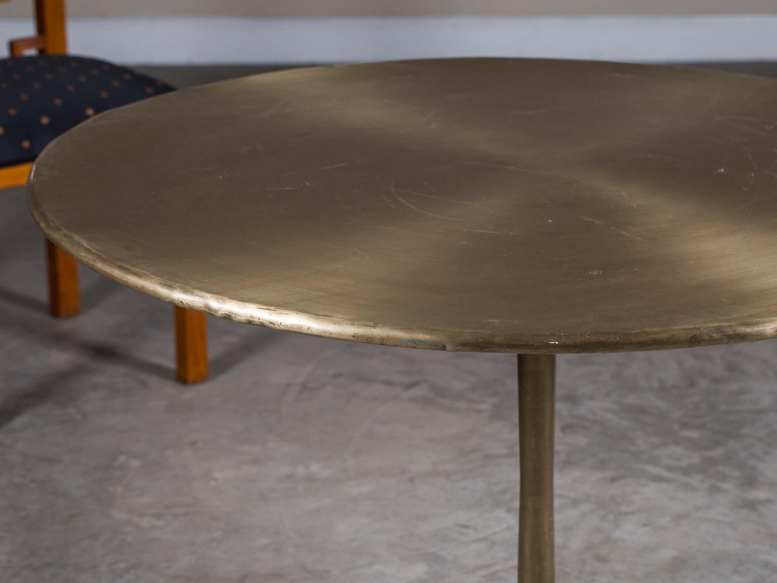 Burnished Saarinen Style Round Brass Dining Table from Holland