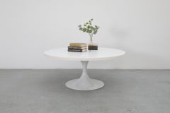 Saarinen Style Round Coffee or Side Table with White Enameled Tulip Base