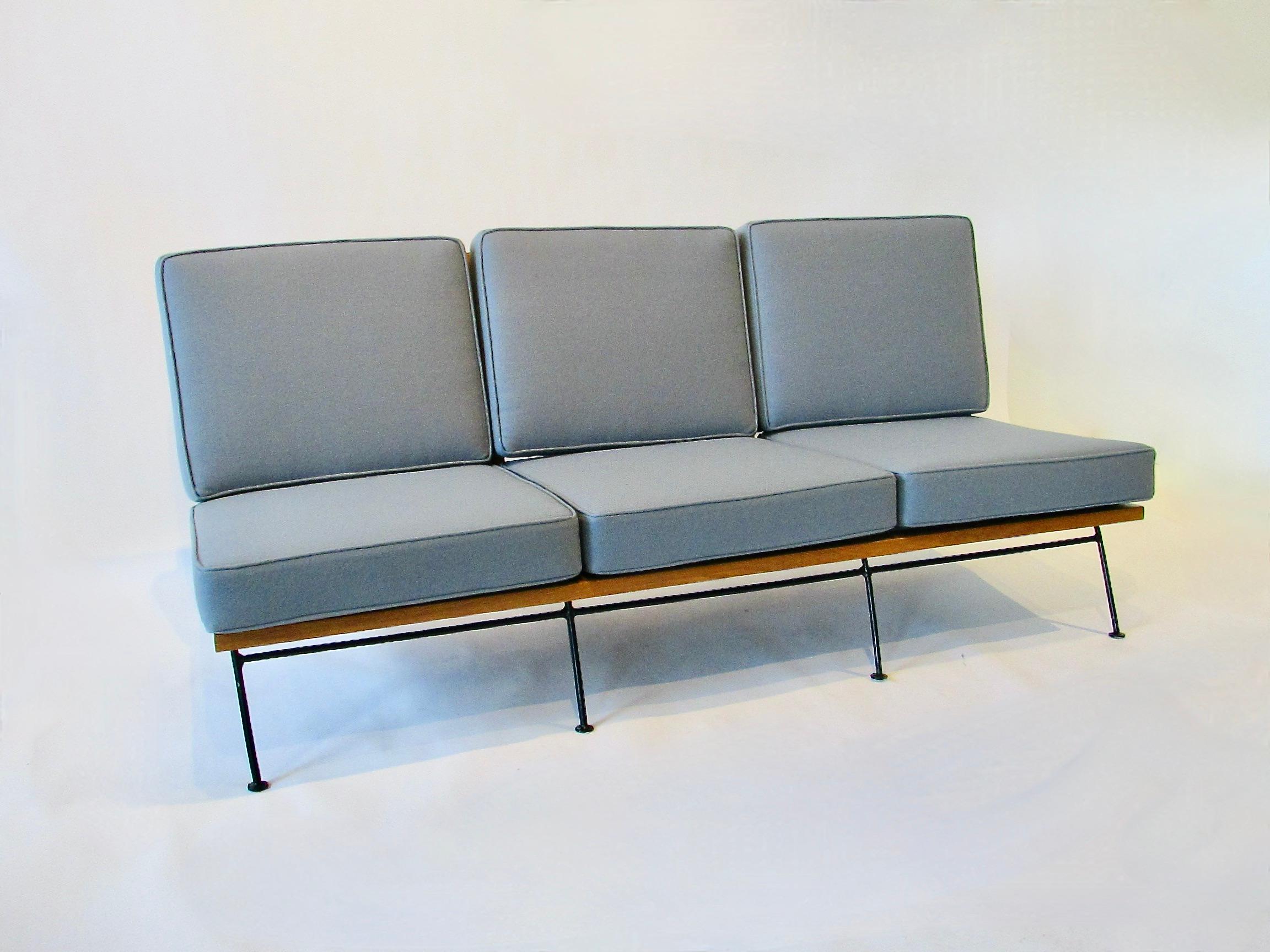 Mid-Century Modern Saarinen Swanson Ficks Reed Wrought Iron with Wood Frame Couch For Sale