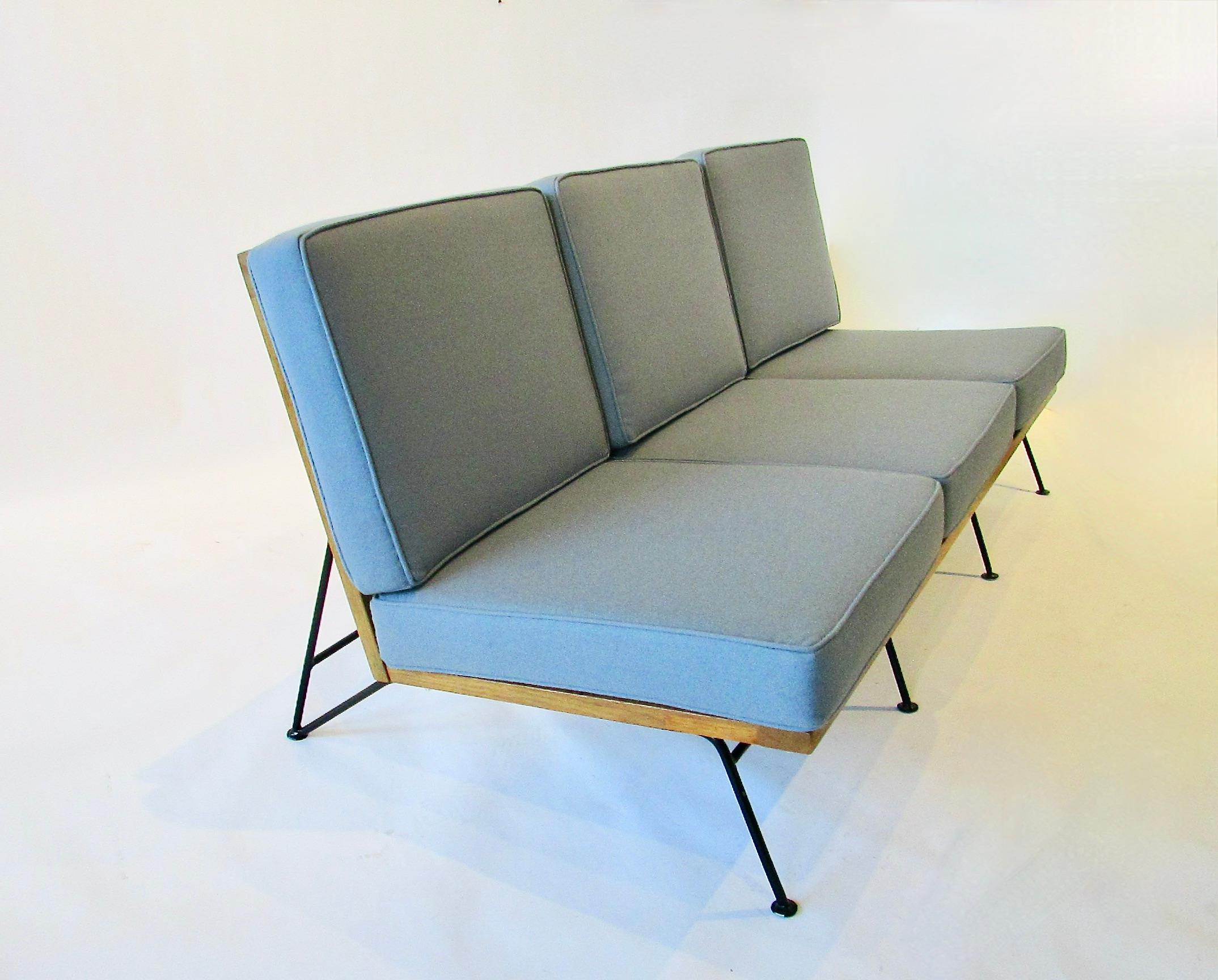 Hand-Crafted Saarinen Swanson Ficks Reed Wrought Iron with Wood Frame Couch For Sale