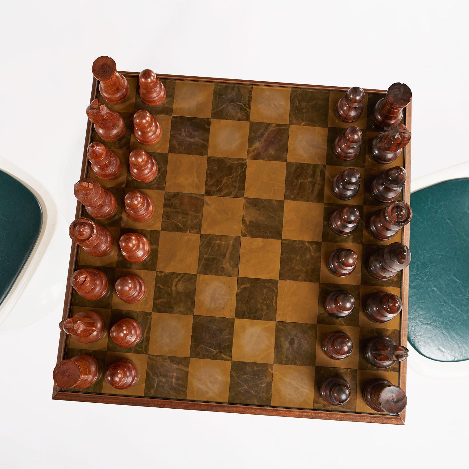 Mid-20th Century Saarinen Style Tulip Table and Chairs Ebony Chess Set