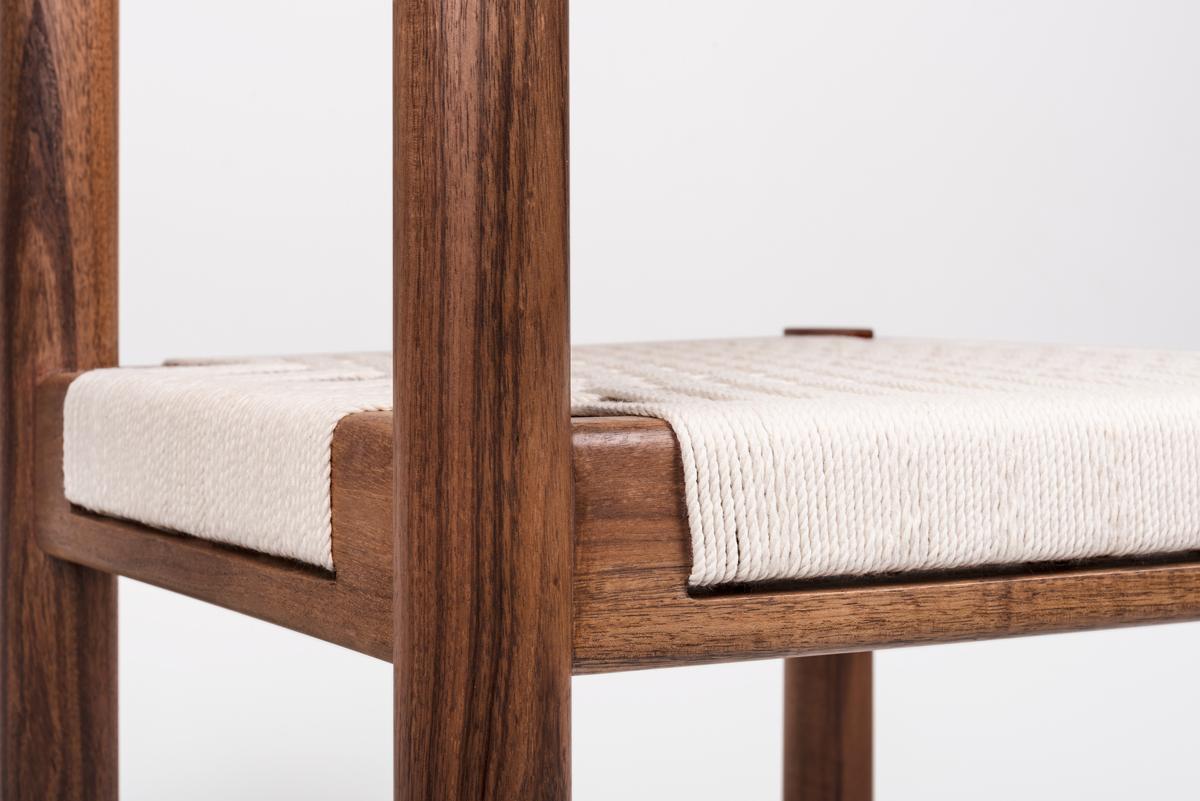 Modern Dining Chair with Handwoven Seat in Natural Caribbean Walnut, In Stock For Sale 2