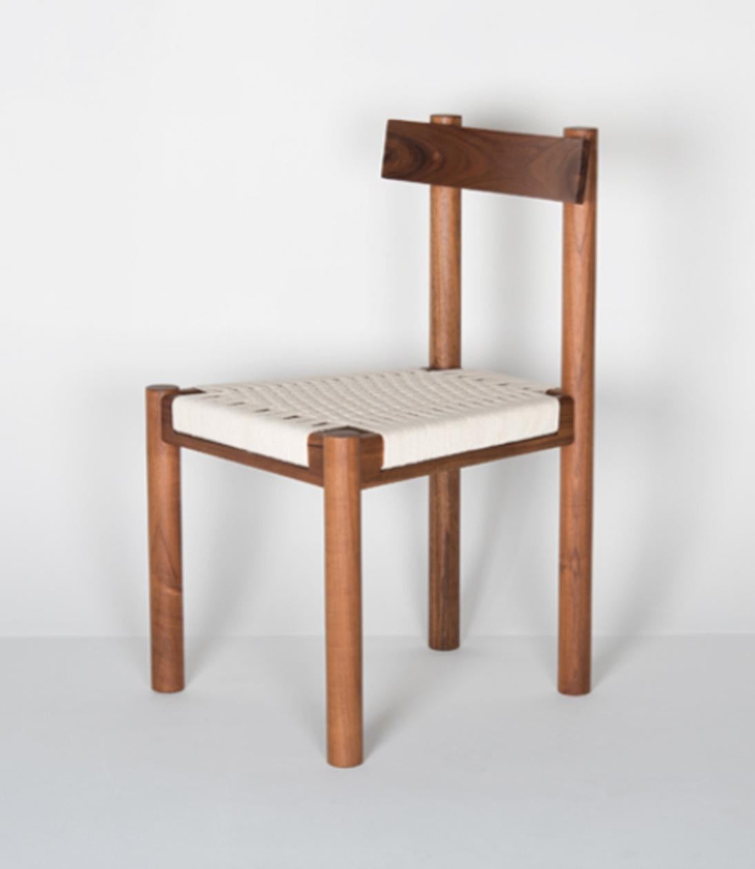 Mexican Modern Dining Chair with Handwoven Seat in Natural Caribbean Walnut, In Stock For Sale