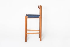 Wooden Bar Stool Made in Caribbean Walnut with Handwoven Seat