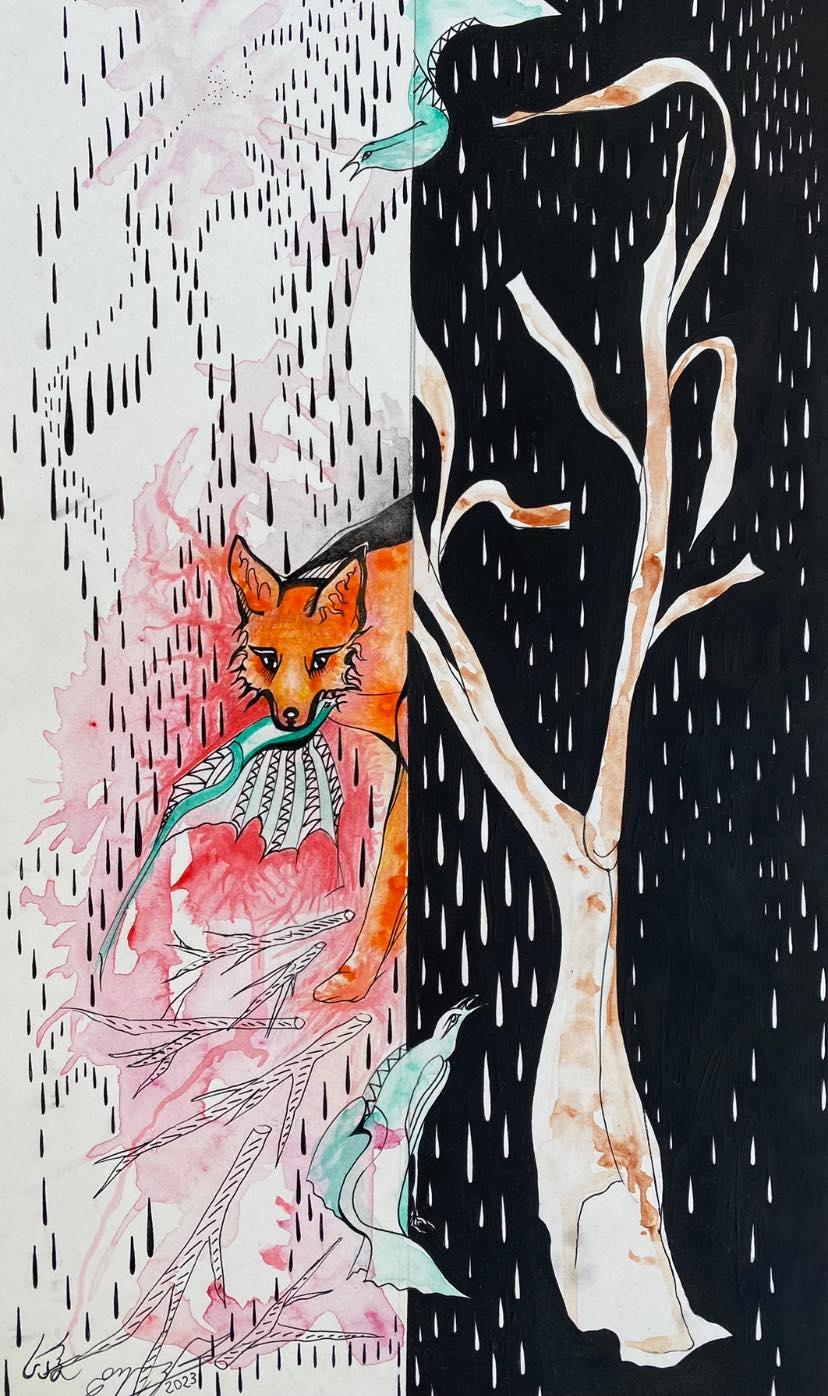 Art contemporain géorgien de Saba Dolikashvili - Renard en rouge