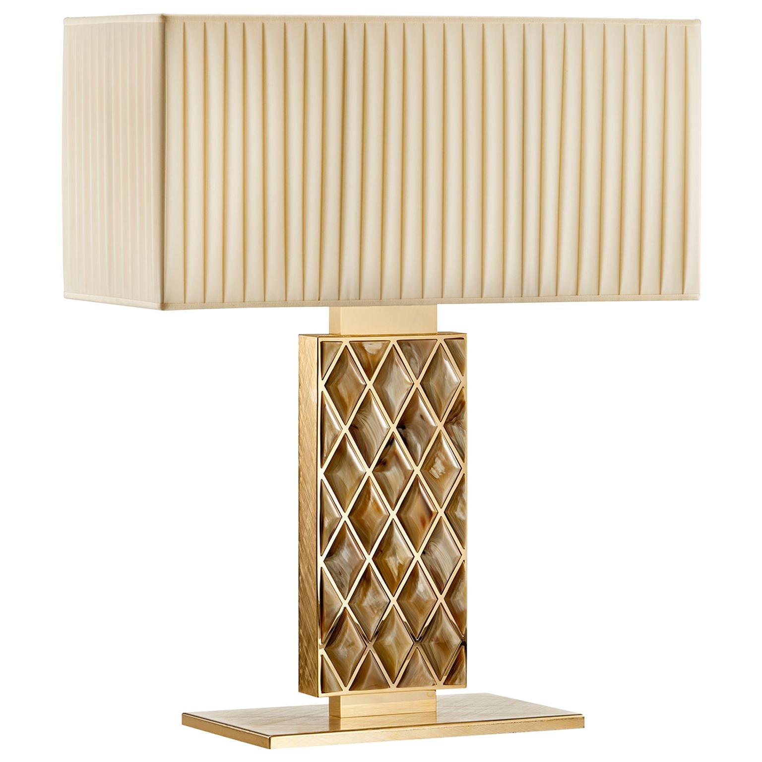 Saba Table Lamp in 24k Gold-Plated Brass with Gems in Corno Italiano, Mod 1722