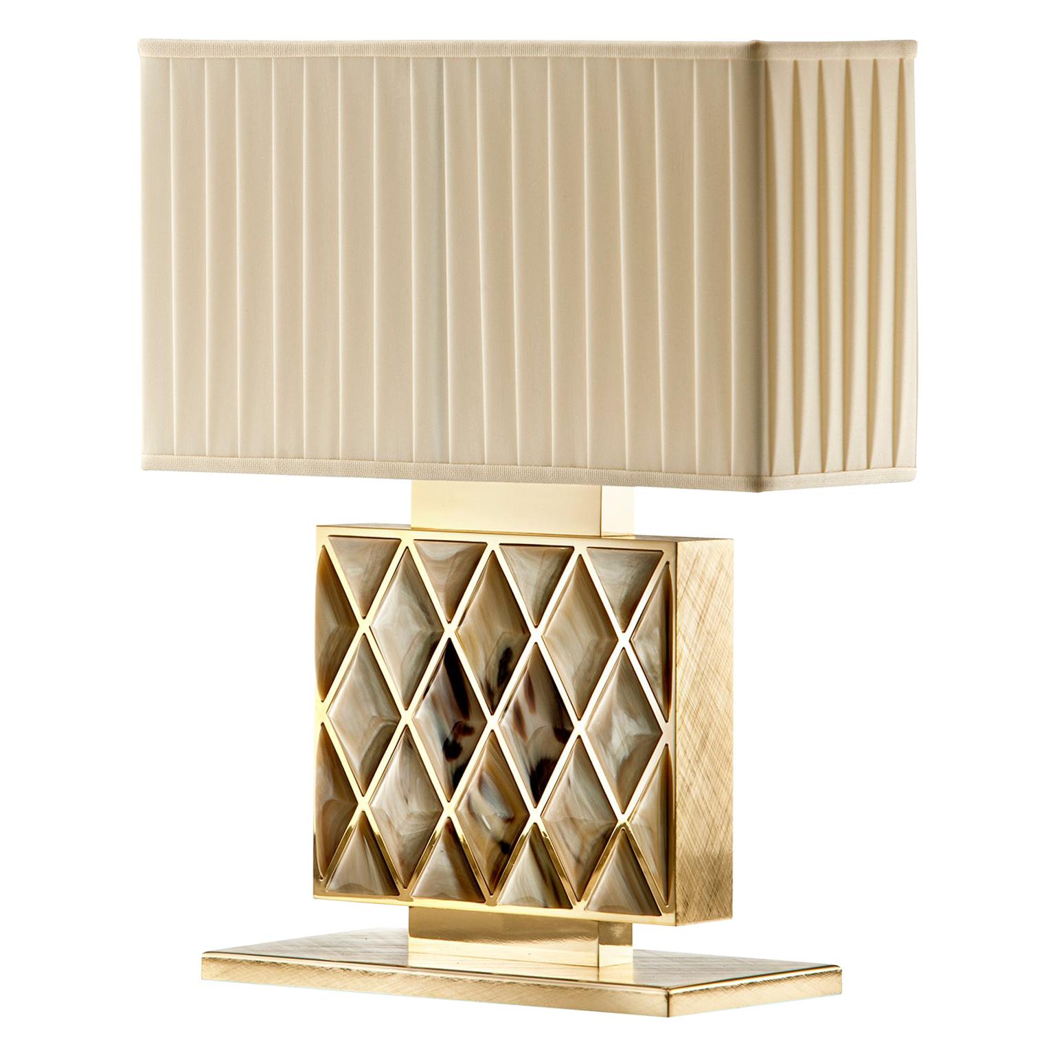 Saba Table Lamp in 24k Gold Plated Brass with Gems in Corno Italiano, Mod. 1723 For Sale