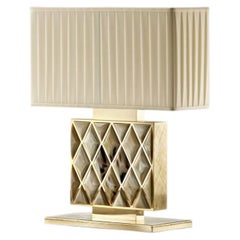 Saba Table Lamp in Horn, 24K Gold-Plated Brass & Beige Pongé Silk by Arcahorn