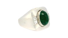 Sabaddini Italian 18K White Gold Emerald and diamond Ring
