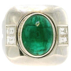 Sabaddini Italian 18K White Gold Emerald and diamond Ring