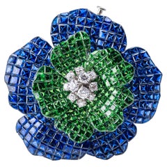 Sabadini Sapphire, Emerald and Diamond Flower Brooch