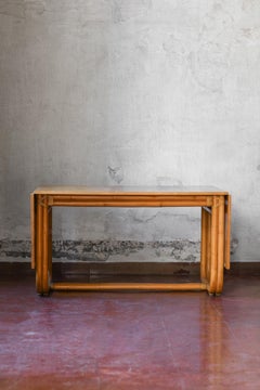 Table en bambou avec plateau en bois extensible 1960, dans le style de Gervasoni Studio