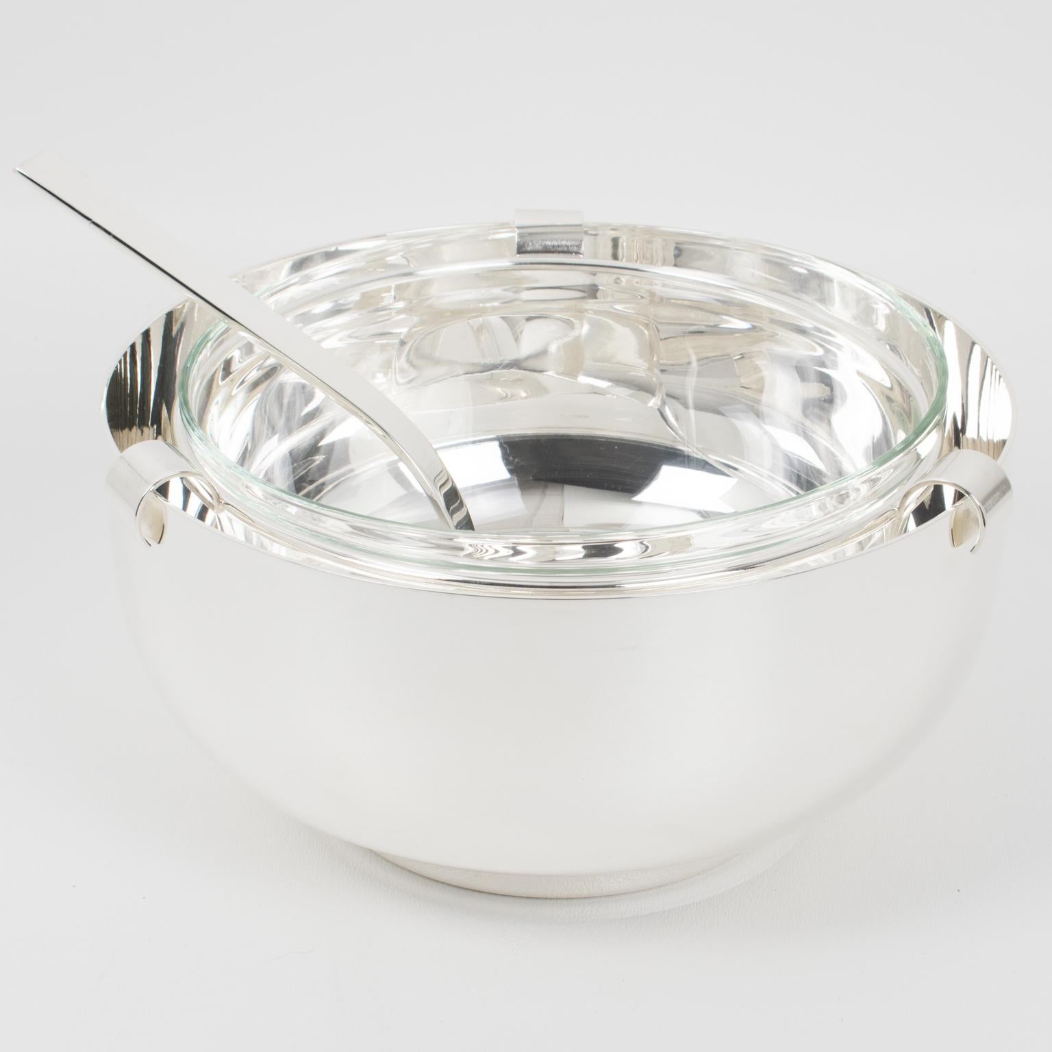 Enfriador de platos para servir caviar Sabattini de cristal y chapa de plata, hacia 1980 en venta 5