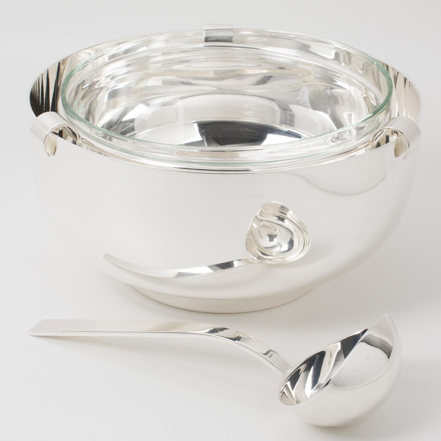 Enfriador de platos para servir caviar Sabattini de cristal y chapa de plata, hacia 1980 Moderno en venta
