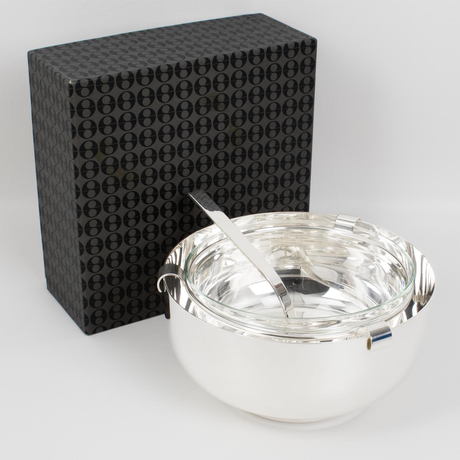 Enfriador de platos para servir caviar Sabattini de cristal y chapa de plata, hacia 1980 Italiano en venta