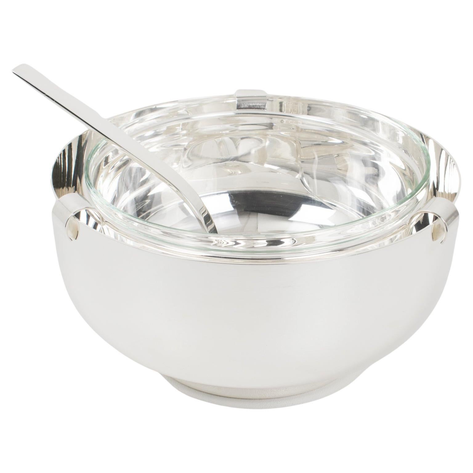 Sabattini Crystal and Silver Plate Caviar Bowl Dish Serving Chiller, circa 1980