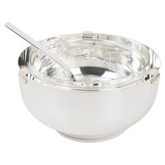 Sabattini Crystal and Silver Plate Caviar Bowl Dish Serving Chiller, circa 1980