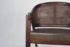 Sabaudia Brown Curved Armchair in Walnut with Caned Back and Bronzed Metal Tips