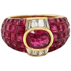 Anillo Sabbadini de oro amarillo de 18 quilates, rubí de 6,26 quilates y diamante de 0,75 quilates
