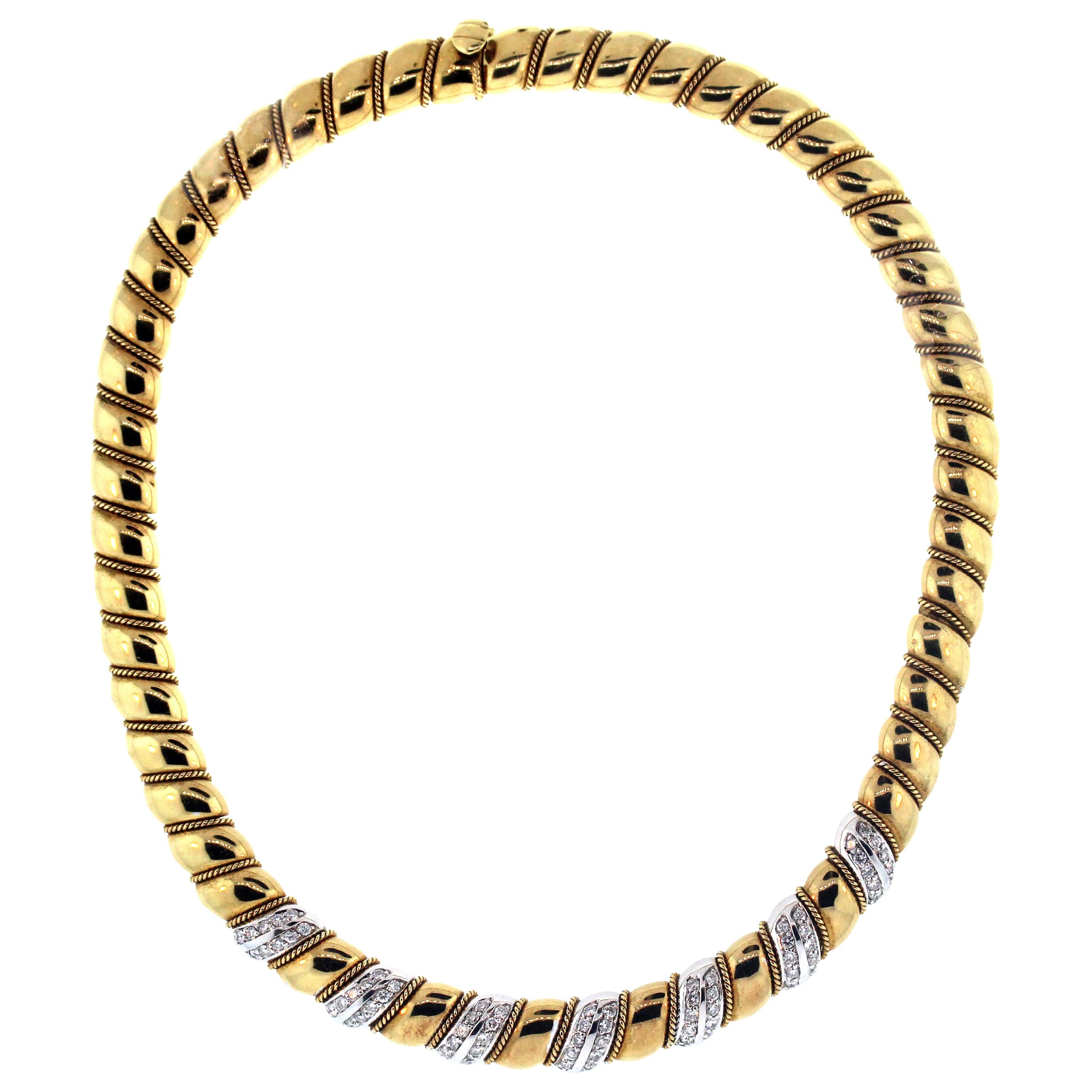 Sabbadini, collier de style ras du cou en or jaune et blanc bicolore 18 carats avec diamants