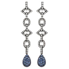 Sabbadini 18K White Gold 1.50 Ct Diamond and Sapphire Dangle Earrings