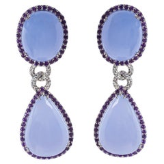 Sabbadini 18K White Gold Chalcedony, Amethyst and Diamond Drop Earrings