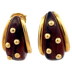Sabbadini 18K Yellow Gold Clip-On Earrings Wooden 21.07 Grams