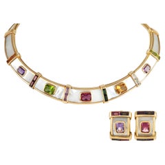 Sabbadini 18K Yellow Gold Multicolored Gemstone Necklace and Earrings Set