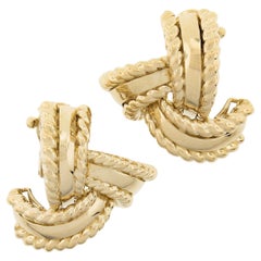 Sabbadini 18k Yellow Gold Rope Style Infinity Love Knot Stud Clip On Earrings
