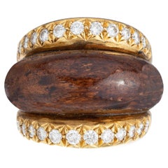 Sabbadini 18k Yellow Gold Wood Diamond Band Ring