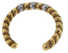 Sabbadini 18K Yellow White Two-Tone Gold Diamond Twisted Style Bangle Bracelet