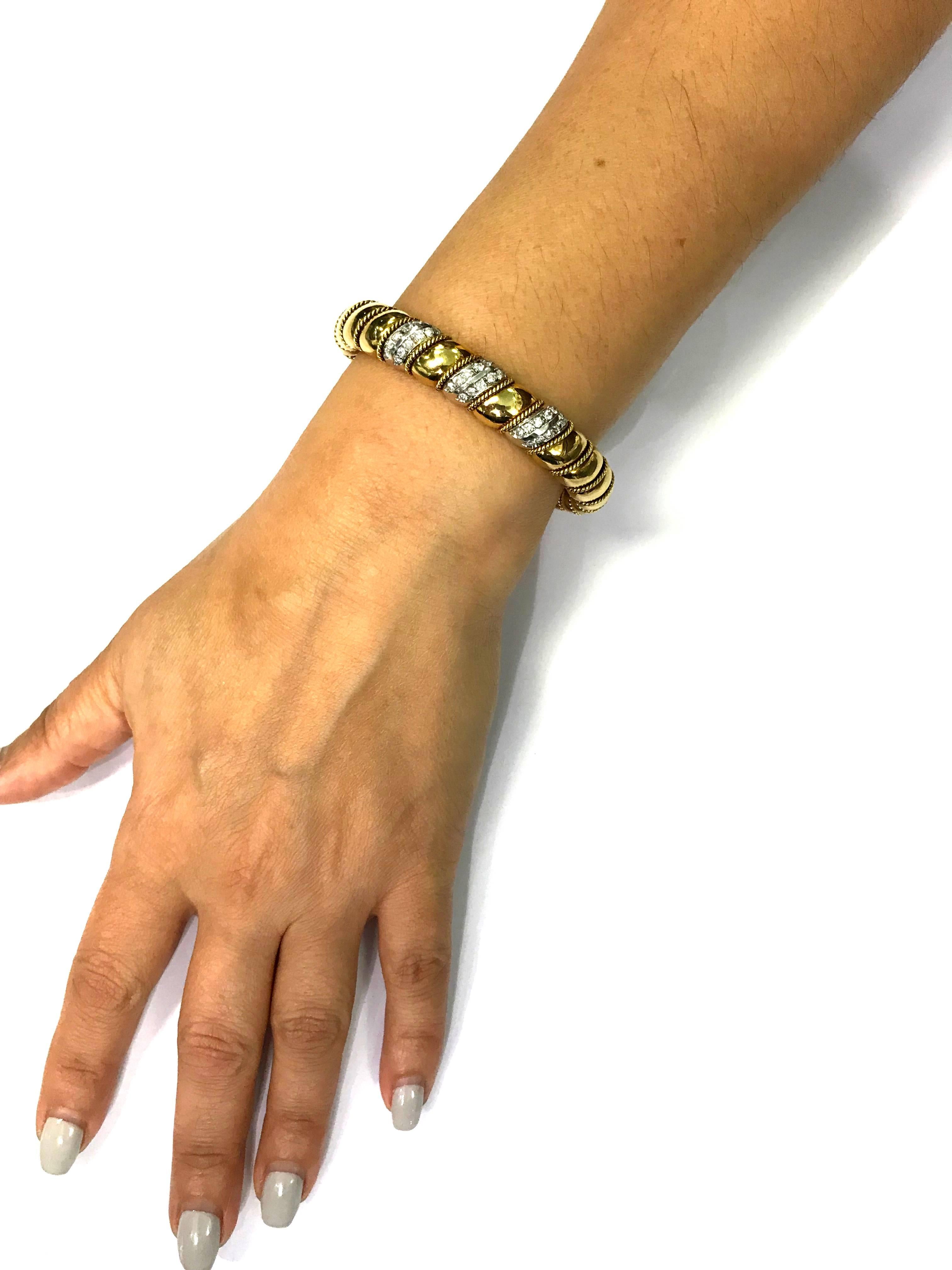 Sabbadini 18K Yellow White Two-Tone Gold Diamond Twisted Style Bangle Bracelet 1