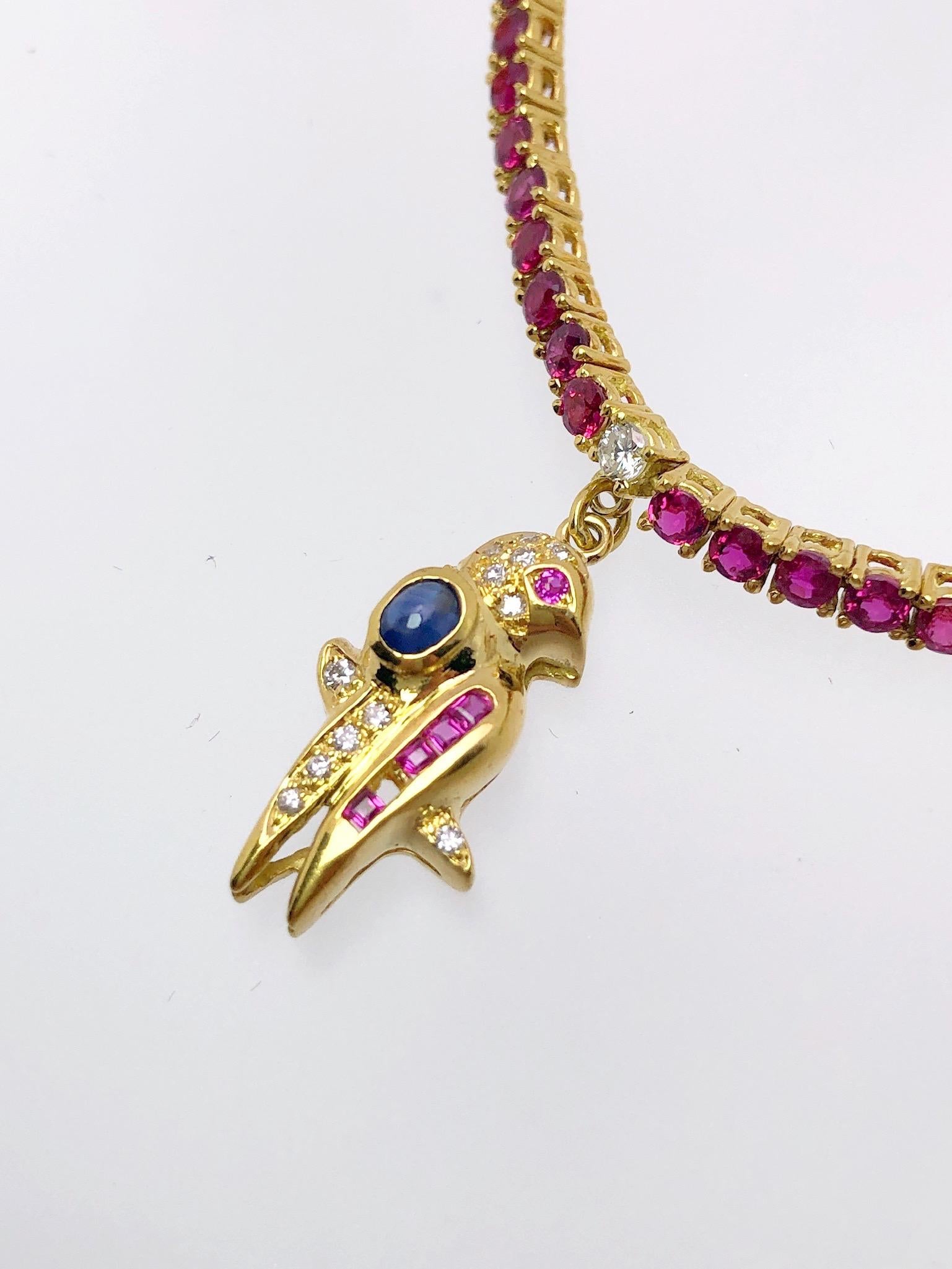 Artisan Sabbadini 18 Karat Gold, 1.72CT. Ruby & 5.91Ct. Cabochon Sapphire Charm Bracelet