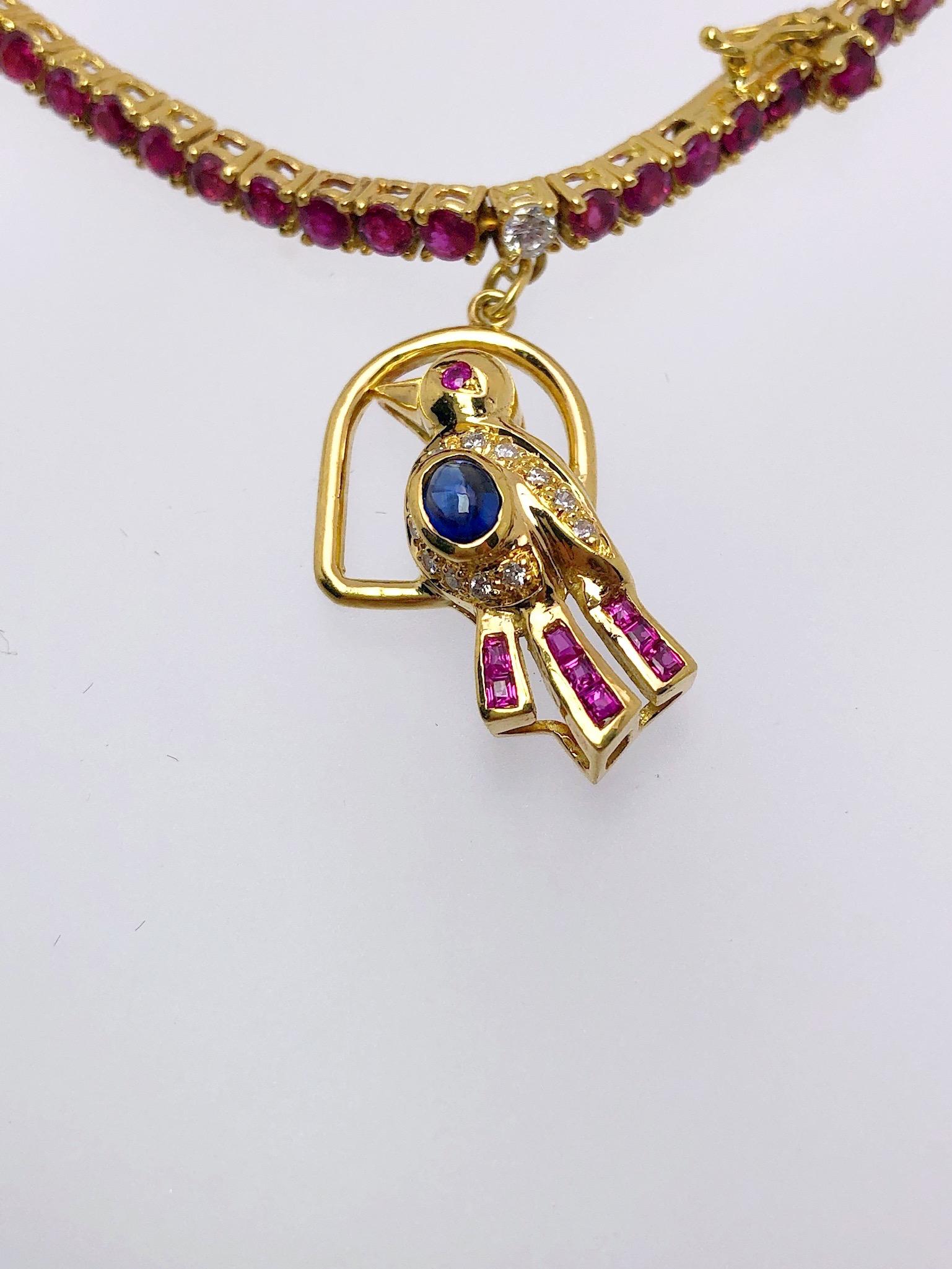 Women's or Men's Sabbadini 18 Karat Gold, 1.72CT. Ruby & 5.91Ct. Cabochon Sapphire Charm Bracelet