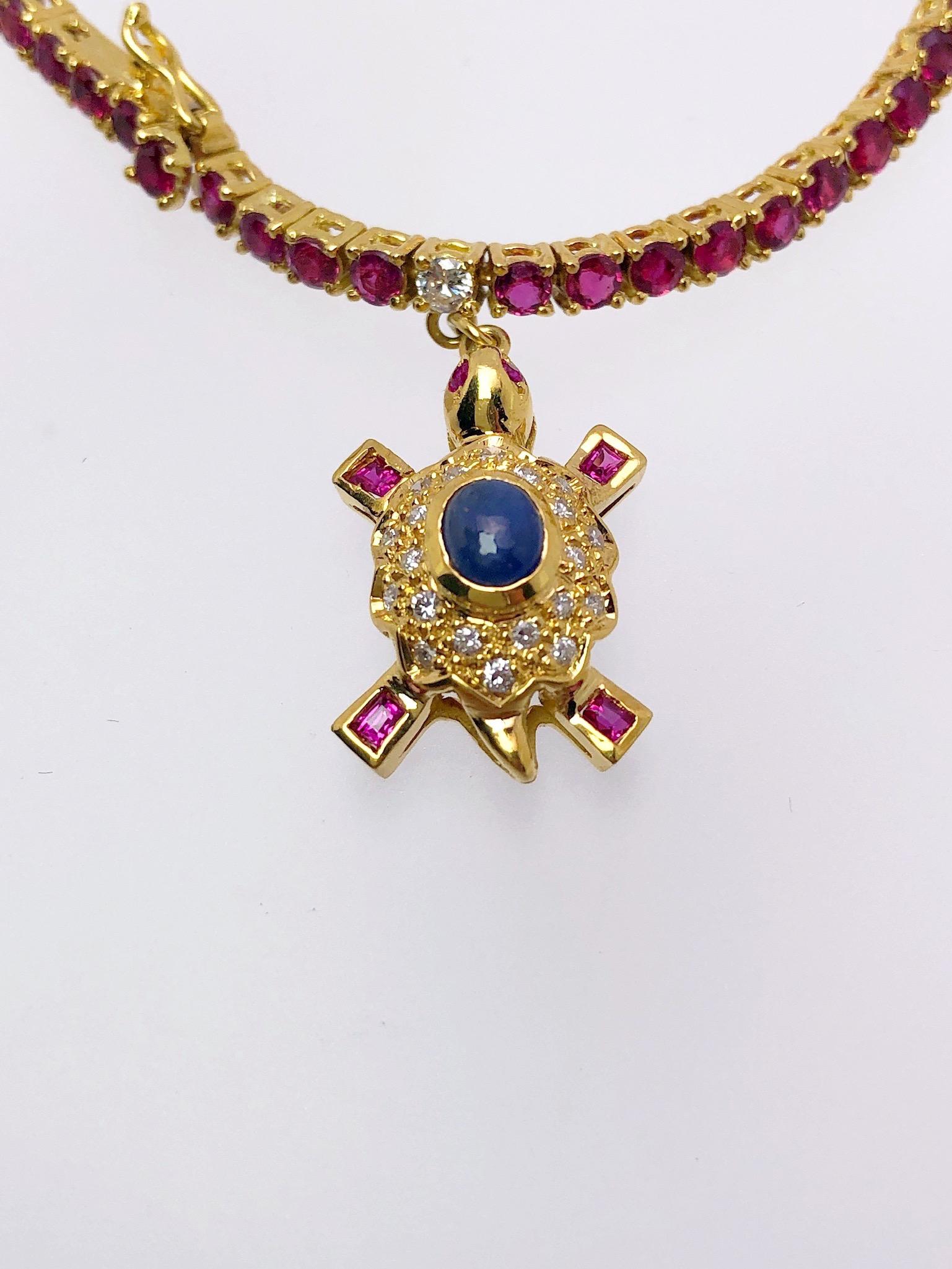 Sabbadini 18 Karat Gold, 1.72CT. Ruby & 5.91Ct. Cabochon Sapphire Charm Bracelet 1