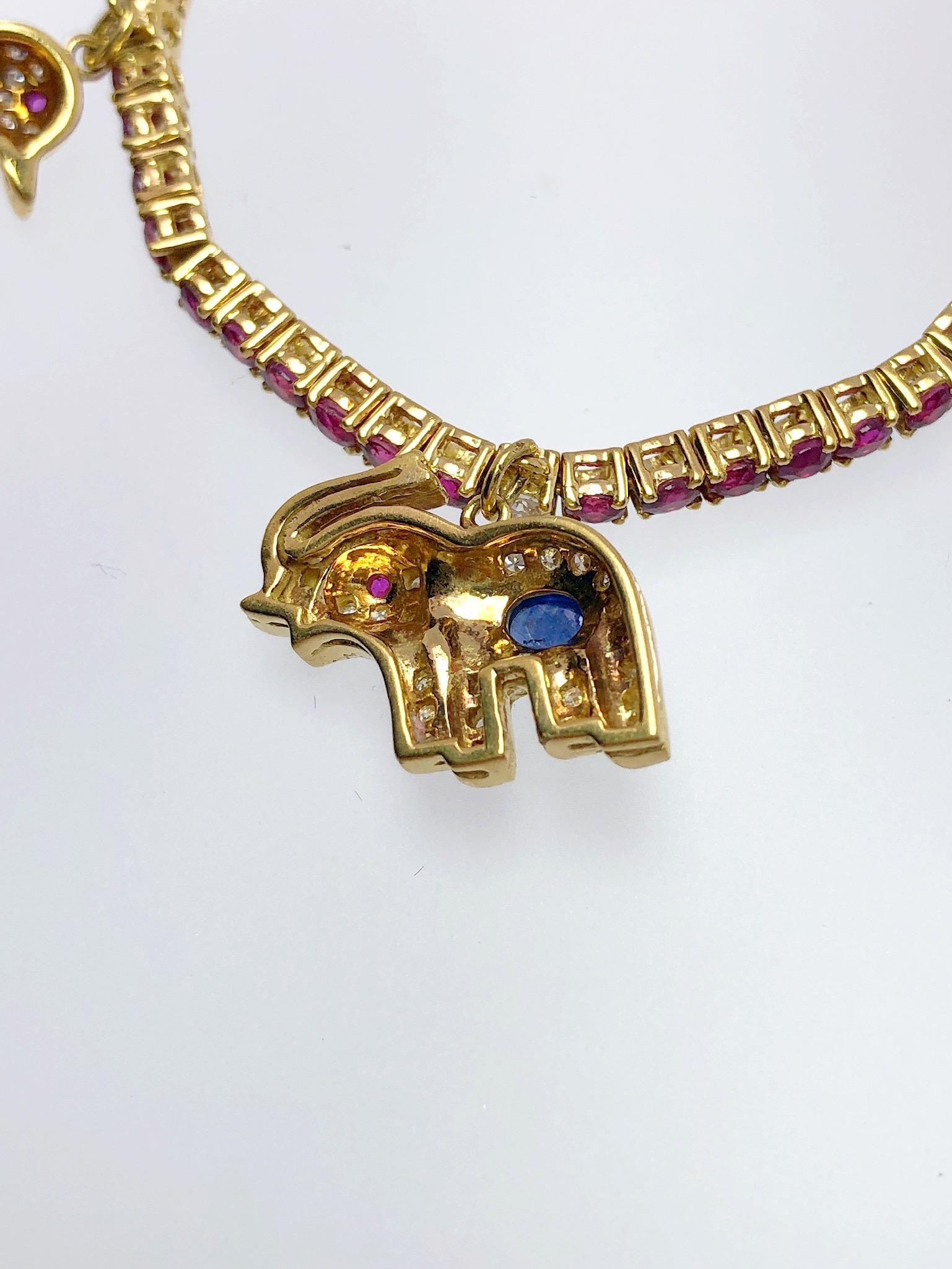 Sabbadini 18 Karat Gold, 1.72CT. Ruby & 5.91Ct. Cabochon Sapphire Charm Bracelet 3