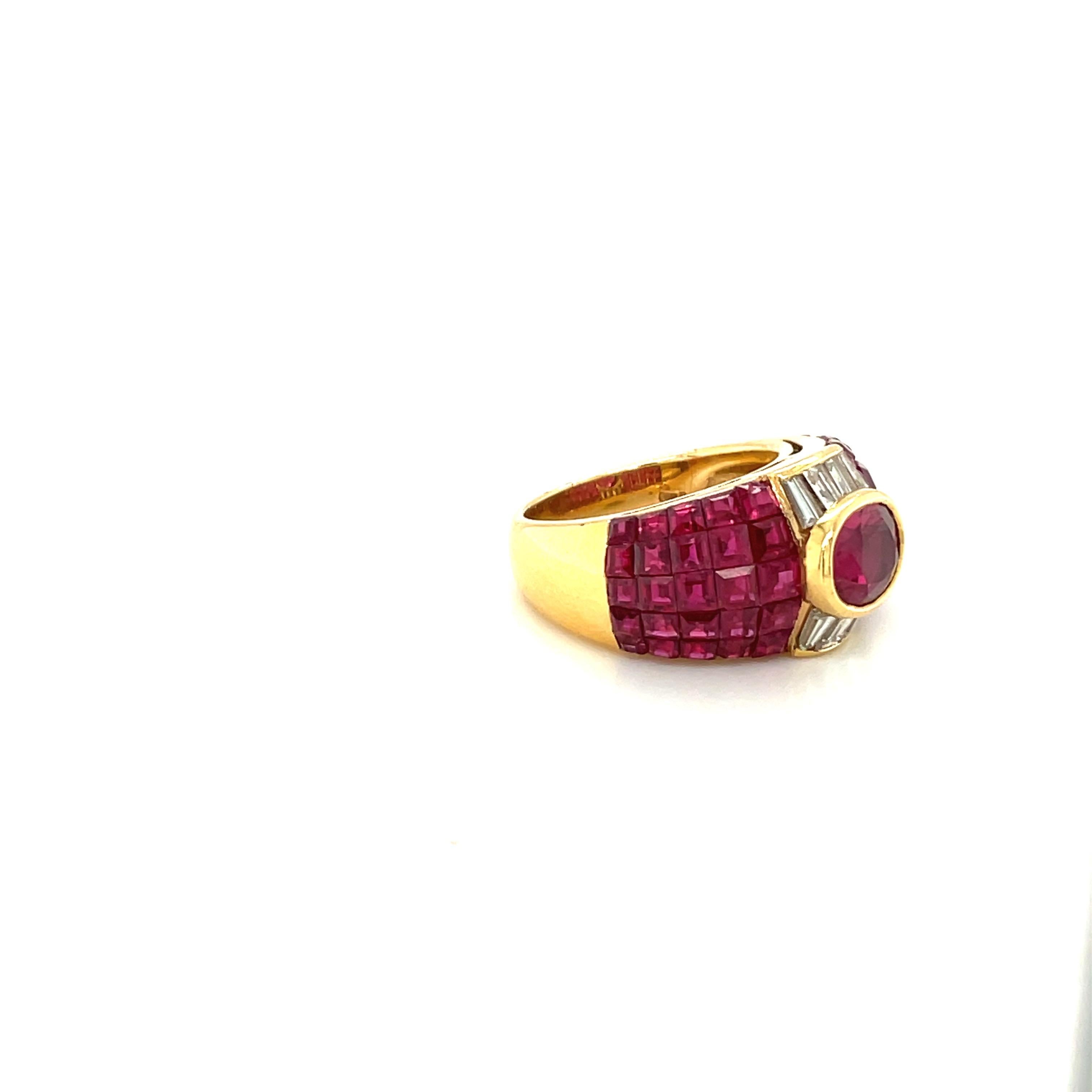 Contemporary Sabbadini 18 Karat Yellow Gold, 6.26 Carat Ruby and .75 Carat Diamond Ring For Sale