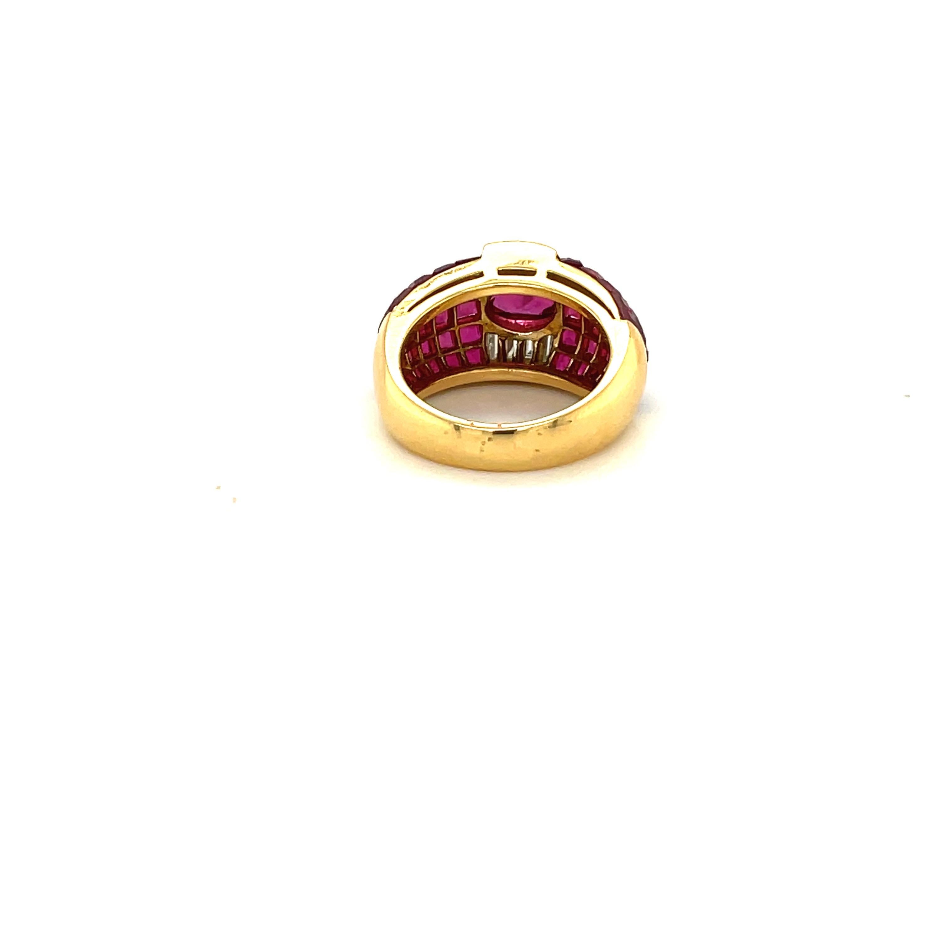 Oval Cut Sabbadini 18 Karat Yellow Gold, 6.26 Carat Ruby and .75 Carat Diamond Ring For Sale