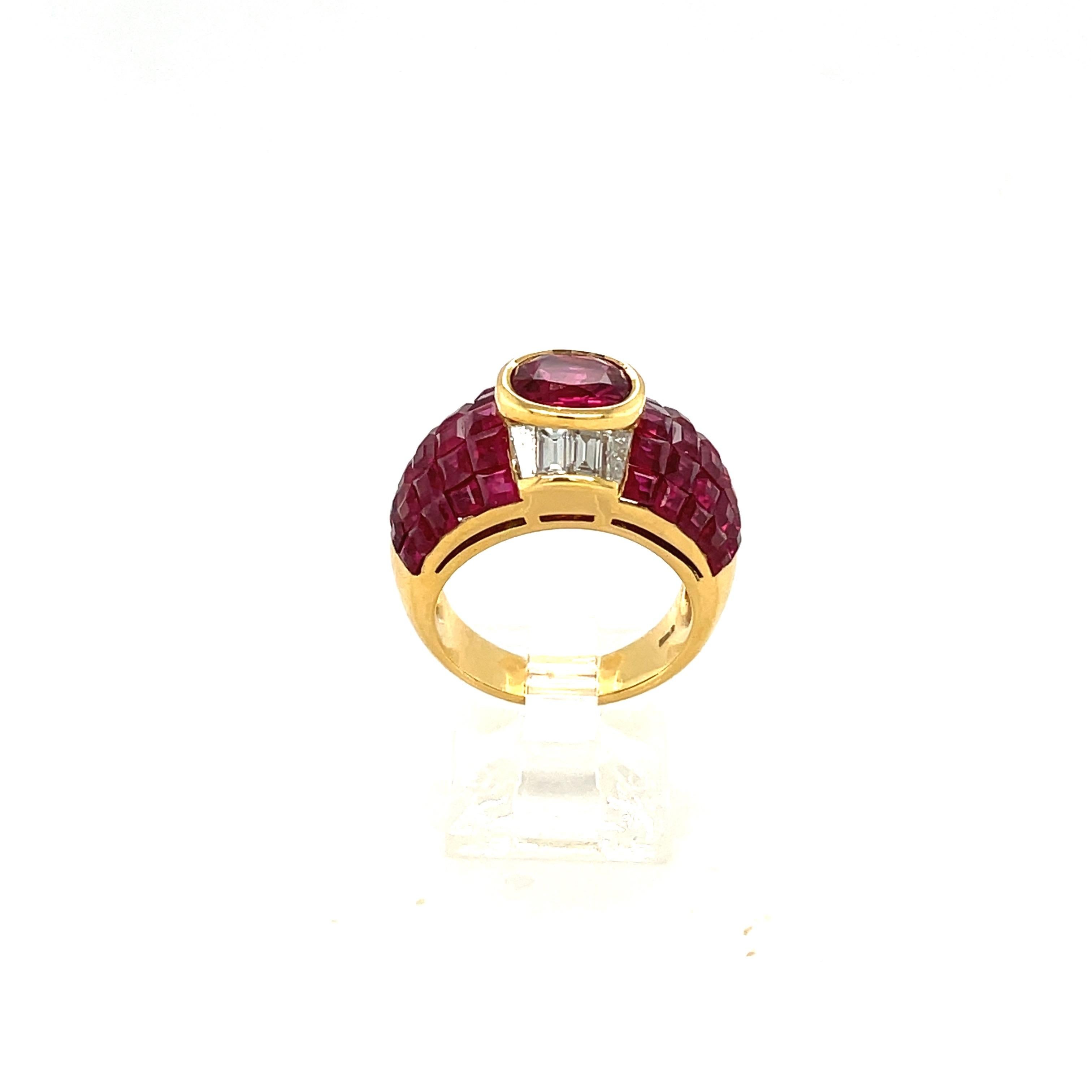 Women's or Men's Sabbadini 18 Karat Yellow Gold, 6.26 Carat Ruby and .75 Carat Diamond Ring For Sale