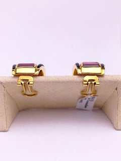 Sabbadini 18 Karat Yellow Gold Earrings with Pink Tourmaline and Black Onyx