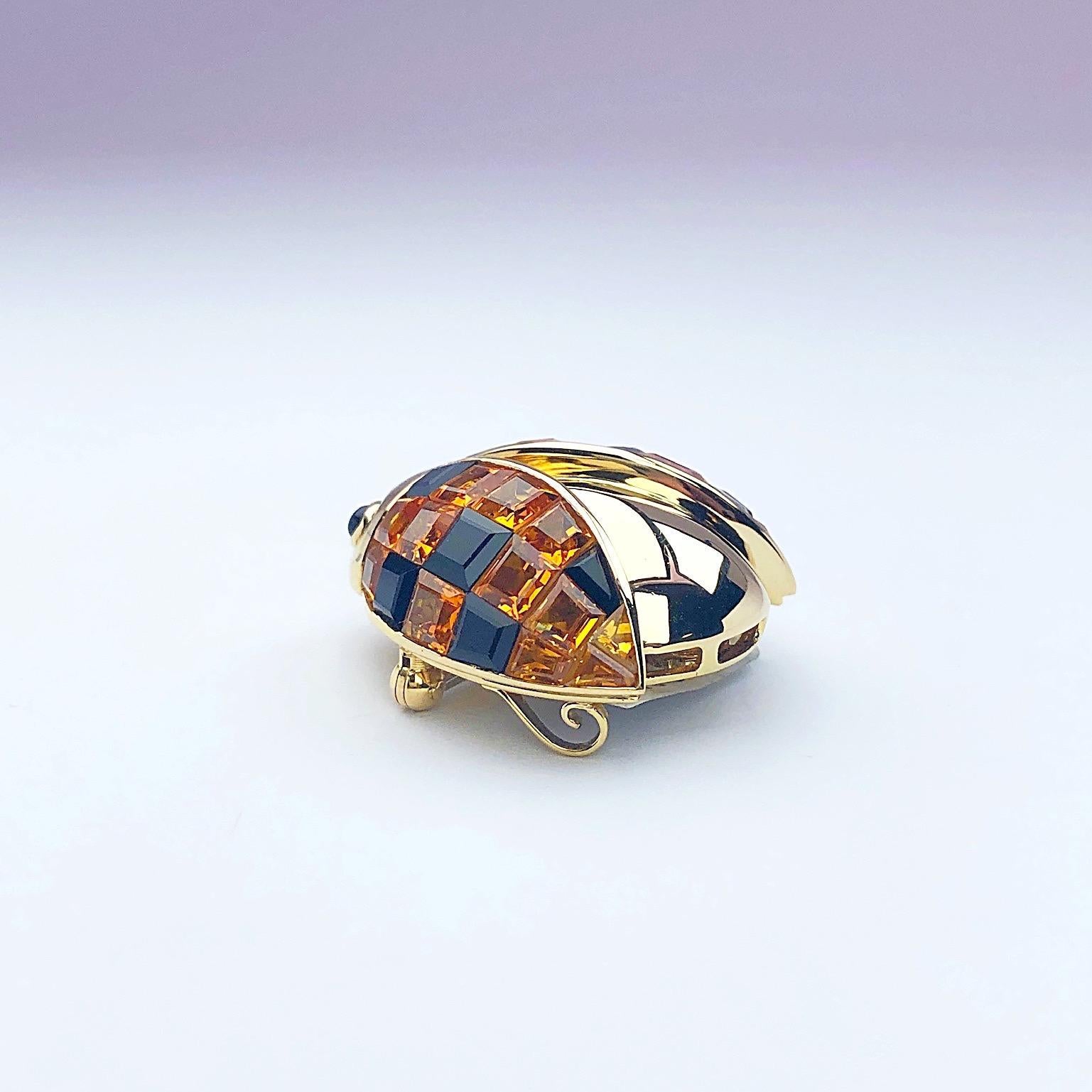 Sabbadini 18KT Yellow Gold Ladybug Brooch, 6.02Ct. Yellow Sapphires & Black Onyx In New Condition For Sale In New York, NY