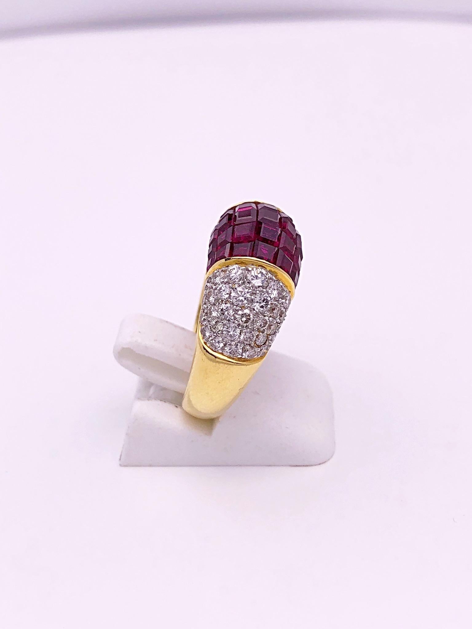 Sabbadini 18K Gold Ring with 4.90 Carat of Invisibly Set Rubies and Diamonds In New Condition For Sale In New York, NY