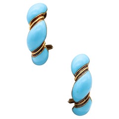 SABBADINI 1960 Türkis-blau emaillierte Clips-Ohrringe aus 18Kt Gelbgold