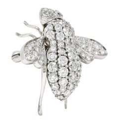 Sabbadini 2,97 carati con pavé di diamanti in oro bianco 18 carati Spilla ape vintage