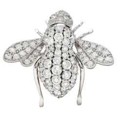 Sabbadini Broche abeille vintage en or blanc 18 carats avec diamants pavés de 2,97 carats