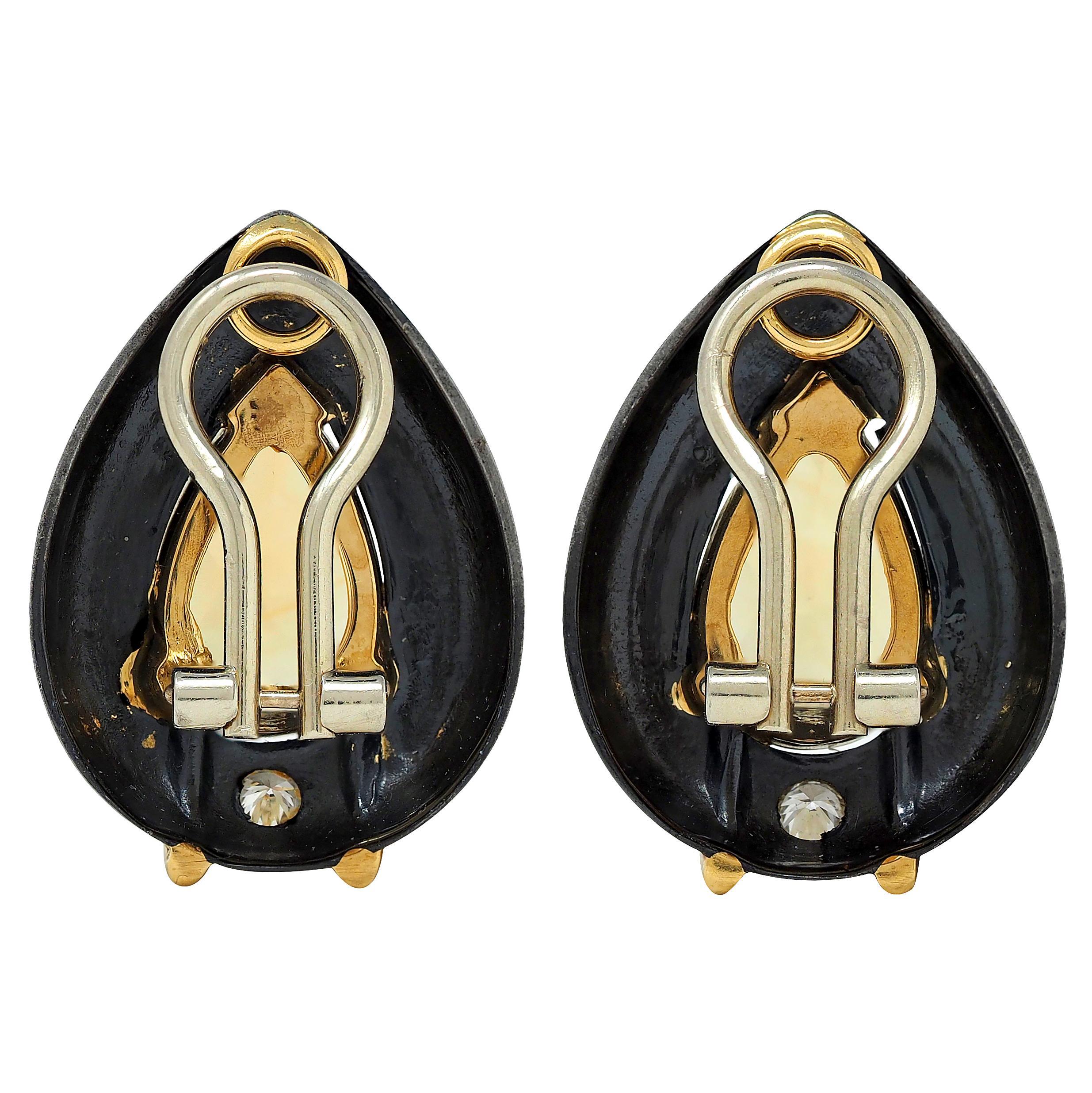 Pear Cut Sabbadini 5.80 CTW Citrine Diamond 18K Gold Black Rhodium Pear Ear-Clip Earrings For Sale