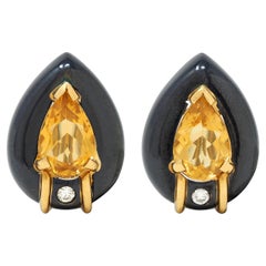 Sabbadini 5.80 CTW Citrine Diamond 18K Gold Black Rhodium Pear Ear-Clip Earrings