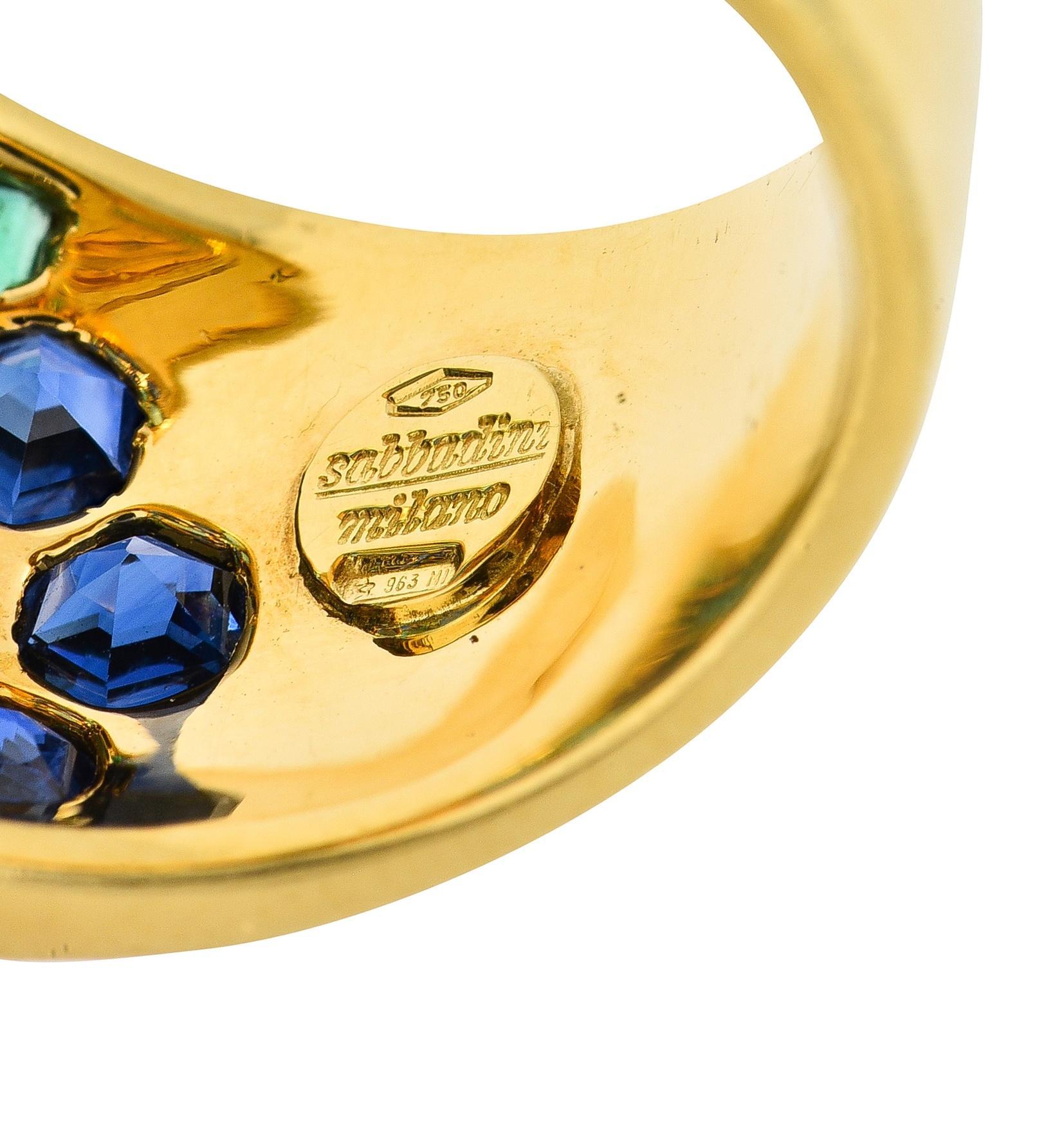Sabbadini 6.47 CTW Sapphire Emerald 18 Karat Yellow Gold Honeycomb Dome Ring For Sale 3