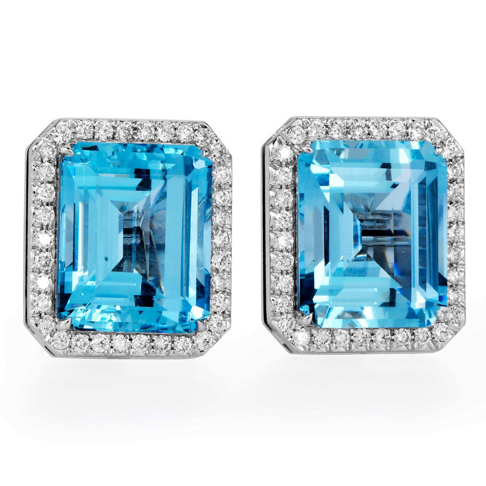 Femenino o masculino Pendientes de clip Sabbadini aguamarina diamante platino talla esmeralda grande en venta